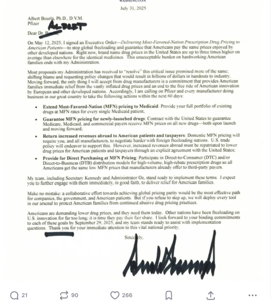 股票配资开户公司 60天最后期限！特朗普致信全球17家制药巨头：要求降低美国药价